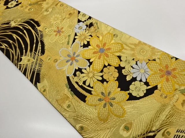 JAPANESE KIMONO / FUKURO OBI / WOVEN FLORAL / PEACOCK FEATHER PATTERNS